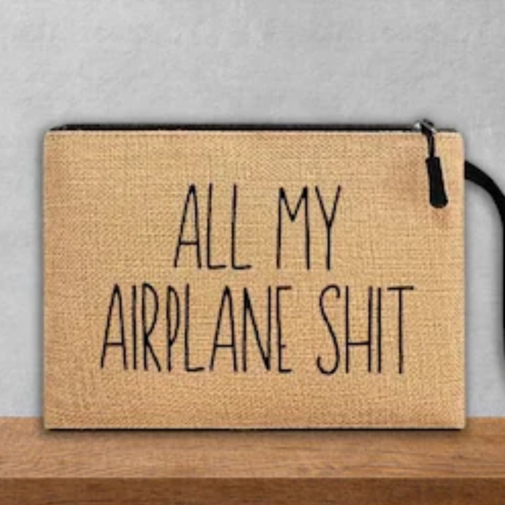 Tan Travel Pouch with Bold Text